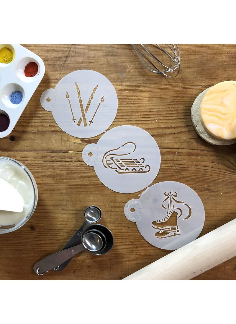 Designer Stencils - Designer Stencils C583 Winter Sport Cookie Stencils, (Sled, Ice Skates and Skis), Beige/semi-transparent - Image 1