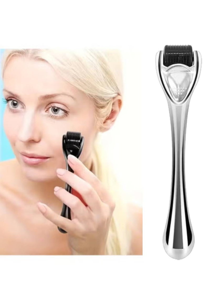 إسكدنيا قطعة واحدة من أسطوانة ديرما رولر الاحترافية المصنوعة من التيتانيوم مع إبر دقيقة للعناية بالبشرة للرجال والنساء، أسطوانة ديرما رولر مع إبر دقيقة للاستخدام المنزلي - فضي - Image 1