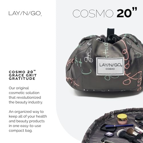 Lay-n-Go LaynGo Cosmo Drawstring Cosmetic Makeup Bag Organizer Portable Drawstring Makeup Bag wZipper Pocket More Durable Machine Washable Toiletry Bag for Travel 20 Grit Grace Gratitude - Image 5