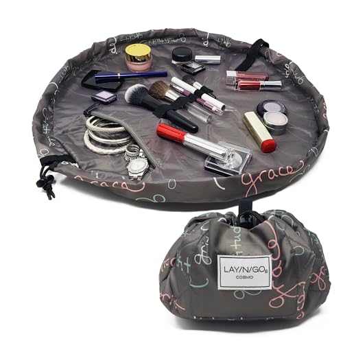 Lay-n-Go LaynGo Cosmo Drawstring Cosmetic Makeup Bag Organizer Portable Drawstring Makeup Bag wZipper Pocket More Durable Machine Washable Toiletry Bag for Travel 20 Grit Grace Gratitude - Image 2