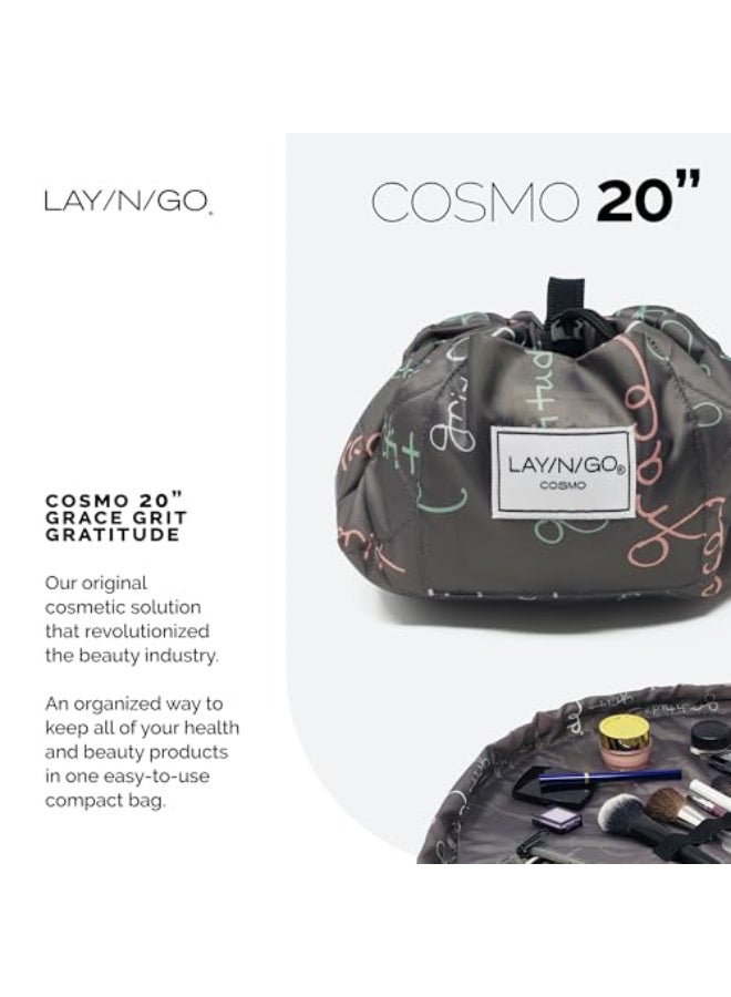 Lay-n-Go LaynGo Cosmo Drawstring Cosmetic Makeup Bag Organizer Portable Drawstring Makeup Bag wZipper Pocket More Durable Machine Washable Toiletry Bag for Travel 20 Grit Grace Gratitude - Image 4