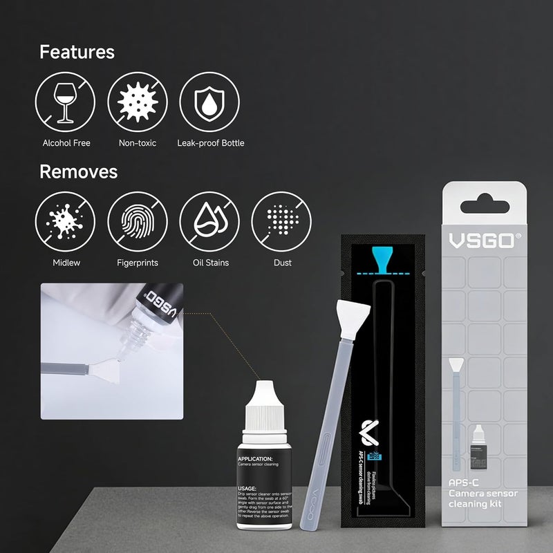 VSGO APS-C Sensor Cleaning Kit, 6pcs Sensor Swabs & 10ml Sensor Cleaner for Nikon Sony Canon DSLR Camera Clean (VS-S02-6) - Image 5