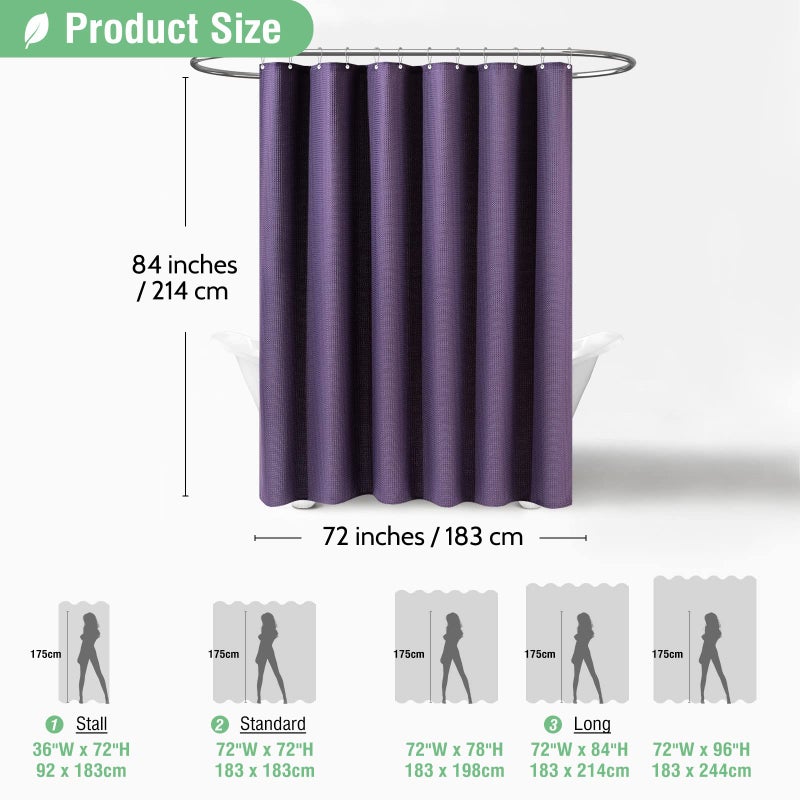 Dynamene Extra Long Shower Curtain 84 Inch Long Waffle Weave Weighted Thick Fabric Bathroom Shower Curtain  Neutral Heavy Duty Hotel Bath Curtain Set with 12 Plastic Hooks 72x84 Purple - Image 5