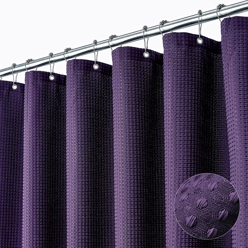 Dynamene Extra Long Shower Curtain 84 Inch Long Waffle Weave Weighted Thick Fabric Bathroom Shower Curtain  Neutral Heavy Duty Hotel Bath Curtain Set with 12 Plastic Hooks 72x84 Purple - Image 1