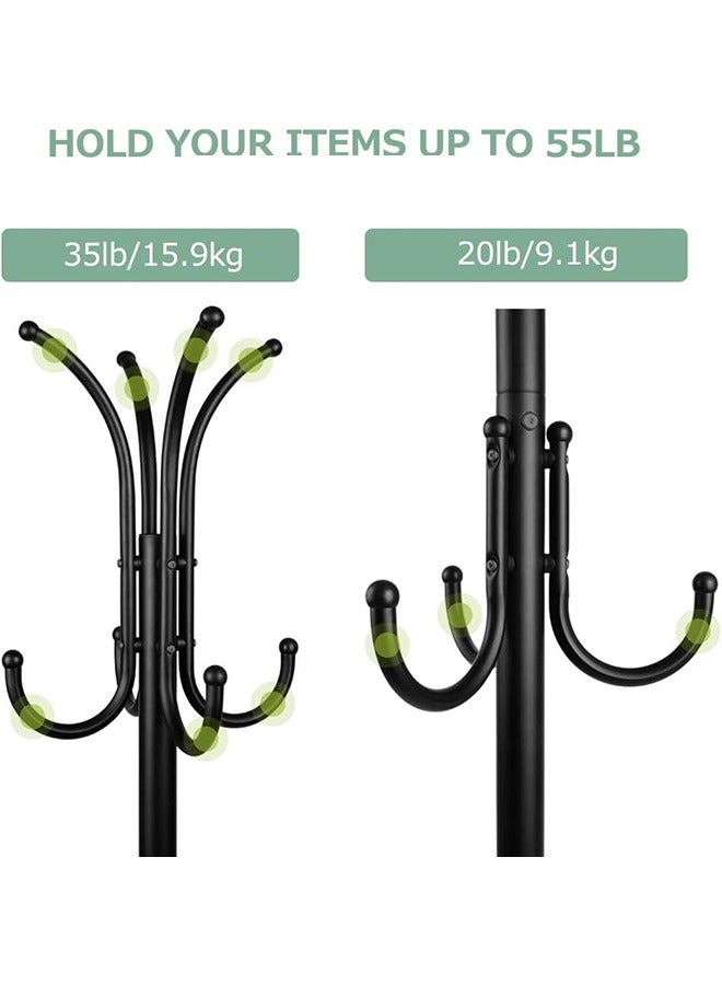 Loquat Standing Metal Coat Rack Hat Hanger 11 Hook for Jacket,Scarf Rack, Umbrella Tree Stand, Multi-Functional Metal Coat Rack,Black,172x43centimeter - Image 3