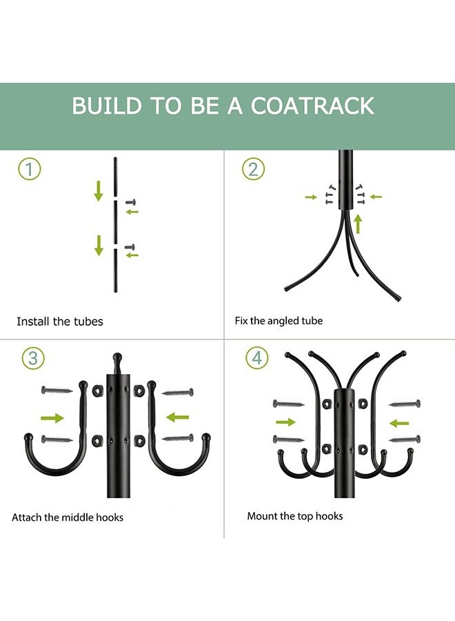 Loquat Standing Metal Coat Rack Hat Hanger 11 Hook for Jacket,Scarf Rack, Umbrella Tree Stand, Multi-Functional Metal Coat Rack,Black,172x43centimeter - Image 2