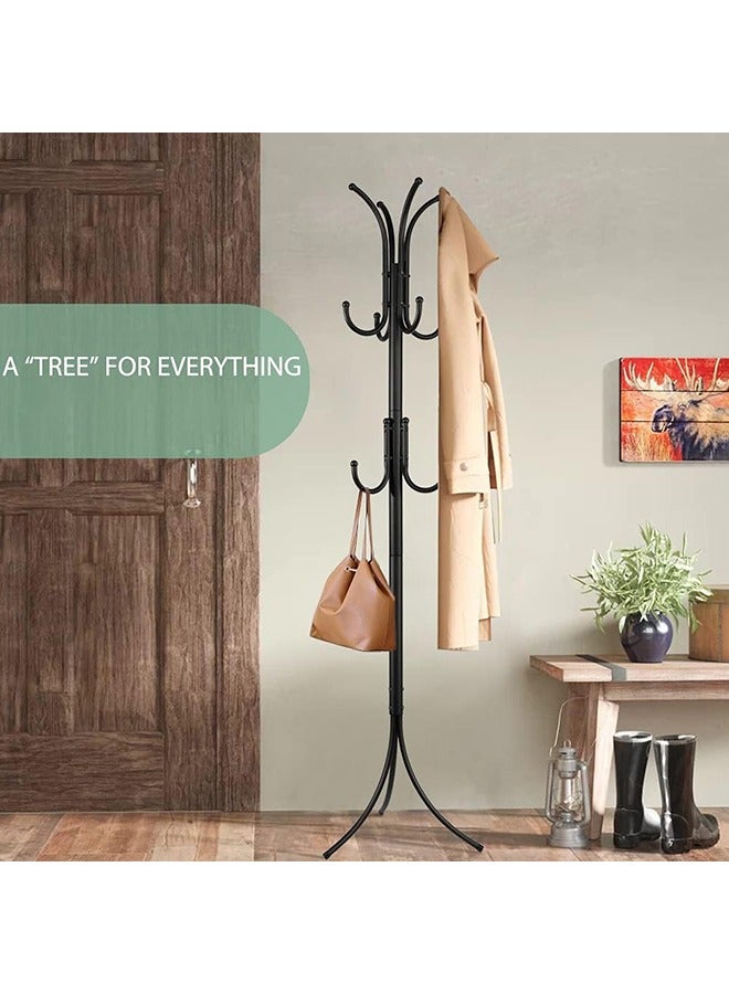 Loquat Standing Metal Coat Rack Hat Hanger 11 Hook for Jacket,Scarf Rack, Umbrella Tree Stand, Multi-Functional Metal Coat Rack,Black,172x43centimeter - Image 4