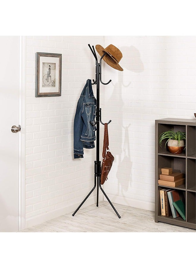 Loquat Standing Metal Coat Rack Hat Hanger 11 Hook for Jacket,Scarf Rack, Umbrella Tree Stand, Multi-Functional Metal Coat Rack,Black,172x43centimeter - Image 1