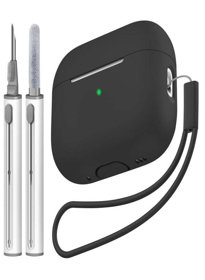 جراب حماية Tandoler متوافق مع AirPods Pro 2، غطاء حماية من السيليكون الناعم مع طقم تنظيف وحبل تعليق، متوافق مع AirPods Pro الجيل الثاني، مؤشر LED أمامي مرئي - أسود - Image 1
