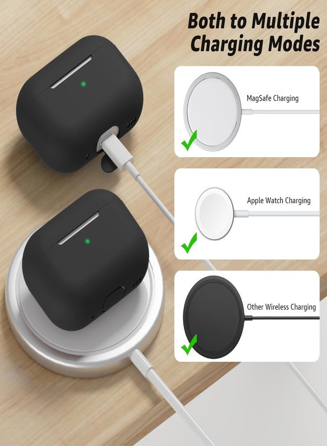 جراب حماية Tandoler متوافق مع AirPods Pro 2، غطاء حماية من السيليكون الناعم مع طقم تنظيف وحبل تعليق، متوافق مع AirPods Pro الجيل الثاني، مؤشر LED أمامي مرئي - أسود - Image 4