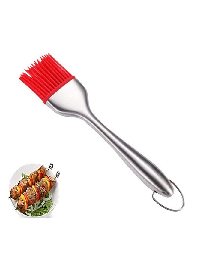 P-Plus International Silicone Basting Brush Set,Stainless Steel Basting Brush with Silicone Bristles for BBQ/Grilling/Pastry/Turkey Baster, Marinating Brush (Pack 1(9 inch) Red) - Image 1