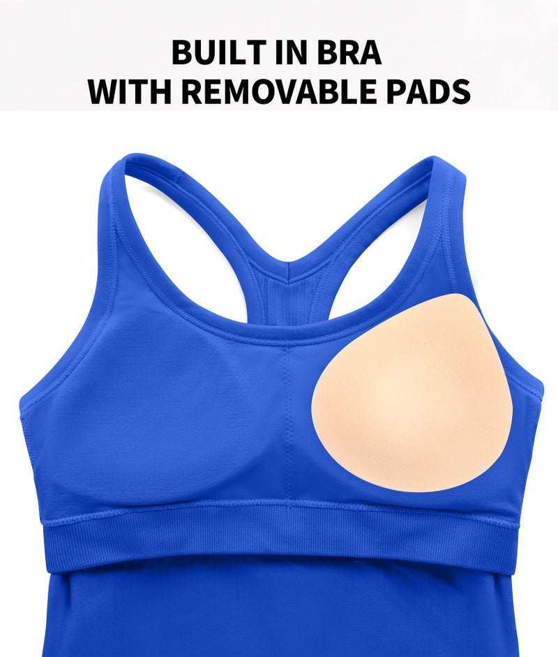 ATTRACO Ribbed Tank Tops for Women Built-in Bra Seamless Cropped Exercise Tank Tops 2 Pack Blue M - Image 4