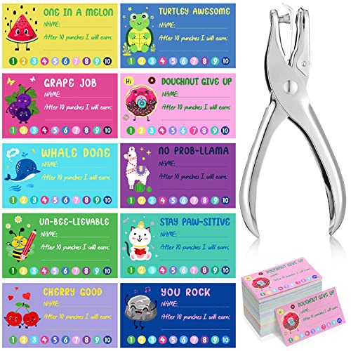 Teling 200 Pcs Behavior Punch Cards with Hole Puncher Incentive Behavior Reward Card for Students Classroom School Business Loyalty Gift 3.5 x 2 Inch, 10 Styles - Image 1