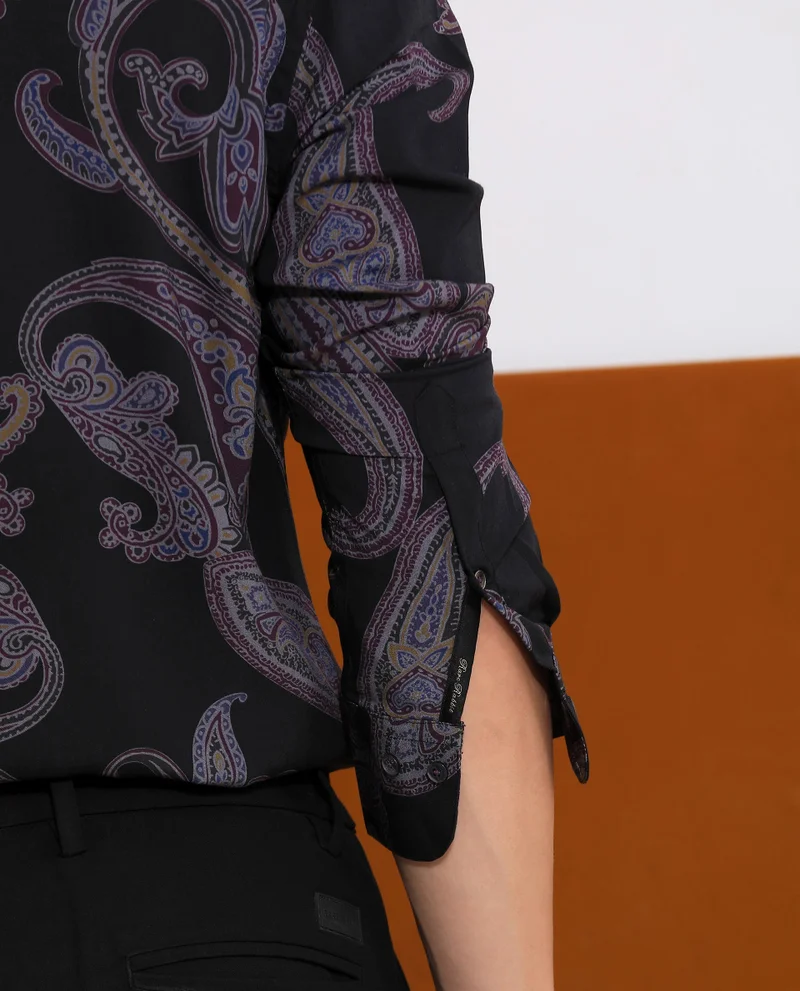 Rare Rabbit Rare Rabbit Men's Zeus Black Viscose Fabric Full Sleeves Paisley Print Shirt