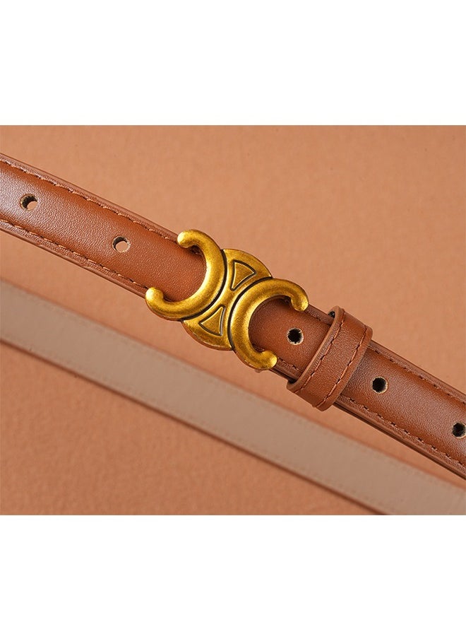 Generic Vintage Belt for Women, Gold Buckle Leather Belt, 0.9" Width Retro Fashion Skinny Thin Waist Belt, Jeans Pants Belt for Women, Brown  - Image 4