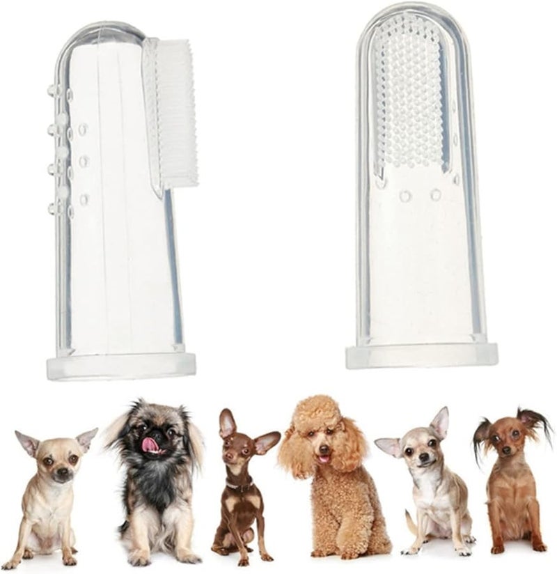 فرشاة أسنان سيليكون ناعمة للإصبع للكلاب والقطط 4 قطع سهلة الاستخدام للعناية بأسنان الحيوانات الأليفة - Image 1