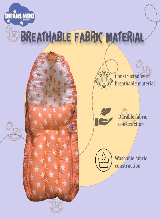 Infans Mini Milky Star Mega 3 in 1 Baby's Cotton Bed Cum Carry Bed Printed Baby Sleeping Bag-Baby Bed-Infant Portable for Unisex Easily Portable, Light Weight Carry for New Born 4-8 Months Old(Orange) - Image 5
