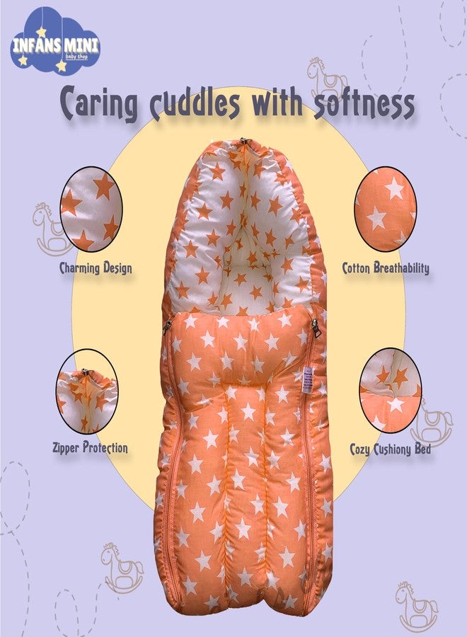 Infans Mini Milky Star Mega 3 in 1 Baby's Cotton Bed Cum Carry Bed Printed Baby Sleeping Bag-Baby Bed-Infant Portable for Unisex Easily Portable, Light Weight Carry for New Born 4-8 Months Old(Orange) - Image 4