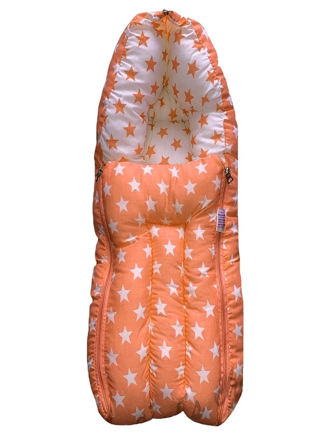 Infans Mini Milky Star Mega 3 in 1 Baby's Cotton Bed Cum Carry Bed Printed Baby Sleeping Bag-Baby Bed-Infant Portable for Unisex Easily Portable, Light Weight Carry for New Born 4-8 Months Old(Orange) - Image 1