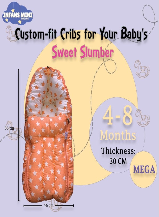 Infans Mini Milky Star Mega 3 in 1 Baby's Cotton Bed Cum Carry Bed Printed Baby Sleeping Bag-Baby Bed-Infant Portable for Unisex Easily Portable, Light Weight Carry for New Born 4-8 Months Old(Orange) - Image 2