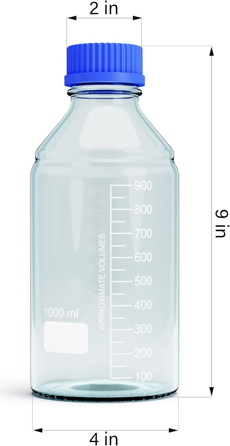 MorexLab 1000ml Storage Glass Bottles – 2pcs Round Media Storage Bottle – Borosilicate Glass Bottles – Safe Probe Storage Glass Storage Bottles with GL45 Blue Screw Cap (1000ml - 2pcs) Global trendy simple build - Image 3