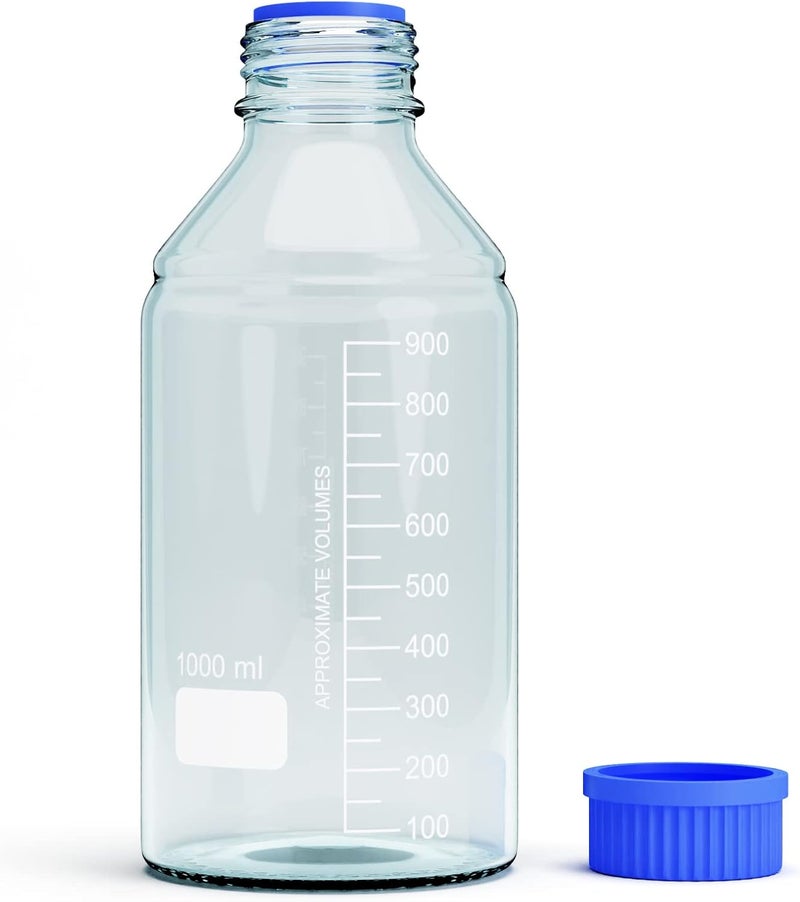 MorexLab 1000ml Storage Glass Bottles – 2pcs Round Media Storage Bottle – Borosilicate Glass Bottles – Safe Probe Storage Glass Storage Bottles with GL45 Blue Screw Cap (1000ml - 2pcs) Global trendy simple build - Image 5