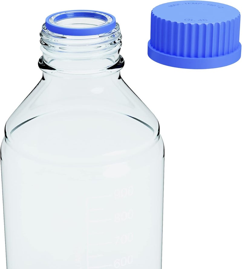 MorexLab 1000ml Storage Glass Bottles – 2pcs Round Media Storage Bottle – Borosilicate Glass Bottles – Safe Probe Storage Glass Storage Bottles with GL45 Blue Screw Cap (1000ml - 2pcs) Global trendy simple build - Image 4