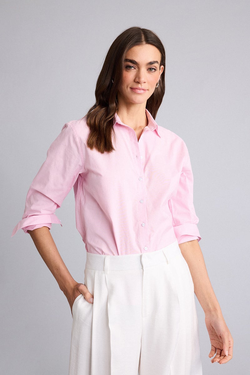 DeFacto Pink Woman Oversize Fit Shirt Collar Poplin Long Sleeve Shirt Casual - Image 3