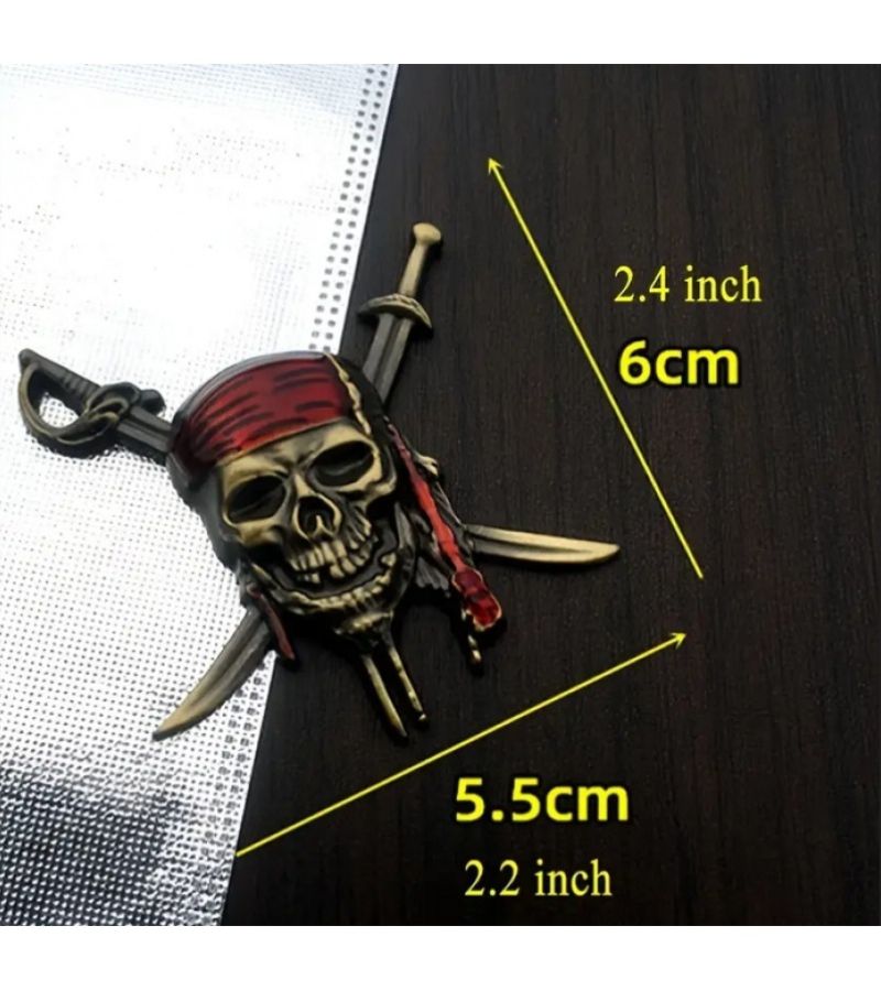Gray Copper 3D Pirate Metal Skull Car Badge Bumper Sticker Rear Captain Decorative - Image 2