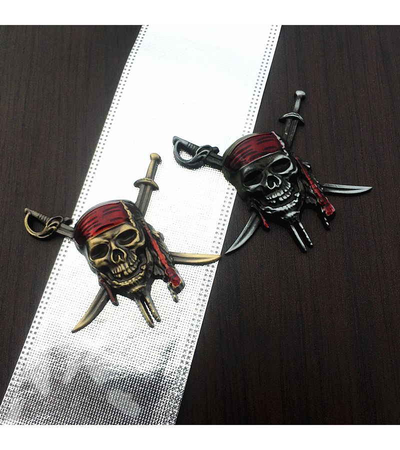 Gray Copper 3D Pirate Metal Skull Car Badge Bumper Sticker Rear Captain Decorative - Image 1