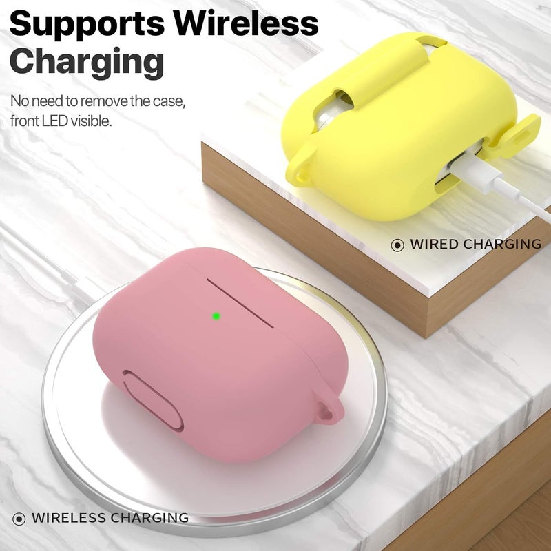 ATUAT for AirPods Pro 1st/2nd Generation Case Cover, Protective Silicone Skin Accessories with Keychain for Women Men for Apple AirPods Pro 2019/2022 Charging Case,Front LED Visible-Bean Pink - Image 5