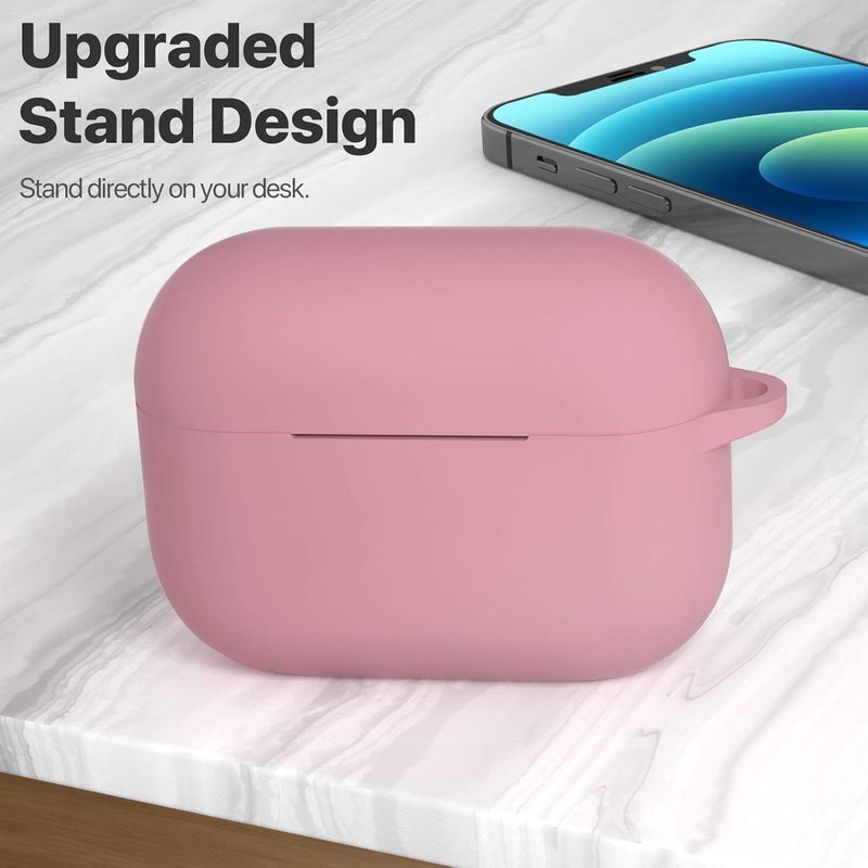 ATUAT for AirPods Pro 1st/2nd Generation Case Cover, Protective Silicone Skin Accessories with Keychain for Women Men for Apple AirPods Pro 2019/2022 Charging Case,Front LED Visible-Bean Pink - Image 3
