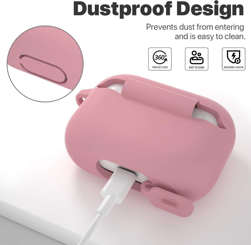 ATUAT for AirPods Pro 1st/2nd Generation Case Cover, Protective Silicone Skin Accessories with Keychain for Women Men for Apple AirPods Pro 2019/2022 Charging Case,Front LED Visible-Bean Pink - Image 4