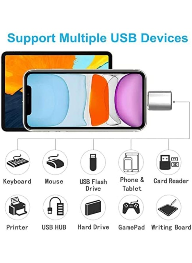 Lightning Male to Female USB Camera Adapter, OTG Data Sync Cable for iPhone 13/12/11/Xr/X/XS/8/7/Card Reader/Flash Memory/Mouse/MIDI Keyboard, 2 Pack, Number of Ports: 4, multi color  - Image 3