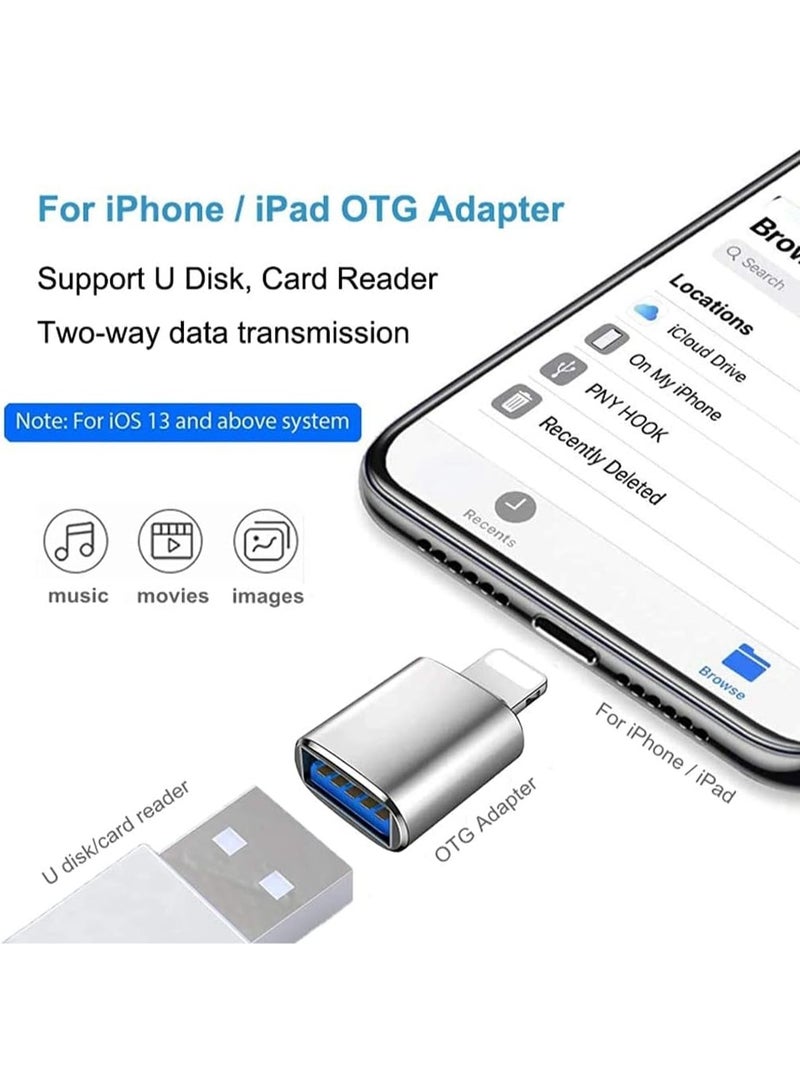 Lightning Male to Female USB Camera Adapter, OTG Data Sync Cable for iPhone 13/12/11/Xr/X/XS/8/7/Card Reader/Flash Memory/Mouse/MIDI Keyboard, 2 Pack, Number of Ports: 4, multi color  - Image 5