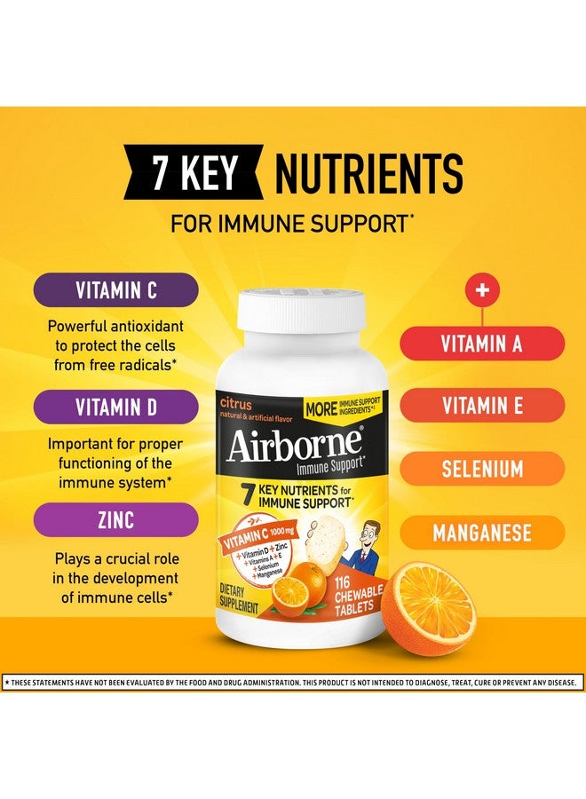 Airborne Vitamin C 1000mg (per Serving) - Citrus Chewable Tablets (116 Count in a Bottle), Gluten-Free Immune Support Supplement, with Vitamins A C E, Zinc, Selenium, Echinacea, Ginger, Antioxidants - Image 3
