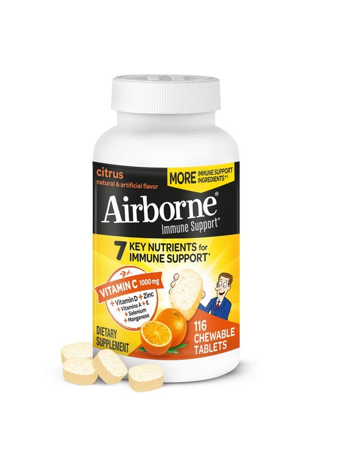 Airborne Vitamin C 1000mg (per Serving) - Citrus Chewable Tablets (116 Count in a Bottle), Gluten-Free Immune Support Supplement, with Vitamins A C E, Zinc, Selenium, Echinacea, Ginger, Antioxidants - Image 1