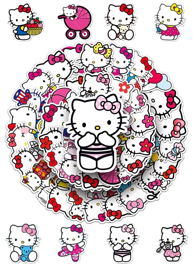 Sanrio Hello Kitty Stickers 100PCS White Theme Kawaii Cat Stickers Cute Cartoon Characters Sticker for Kids Teens Adults Waterproof Vinyl Decals for Water Bottle Laptop Luggage - Image 1