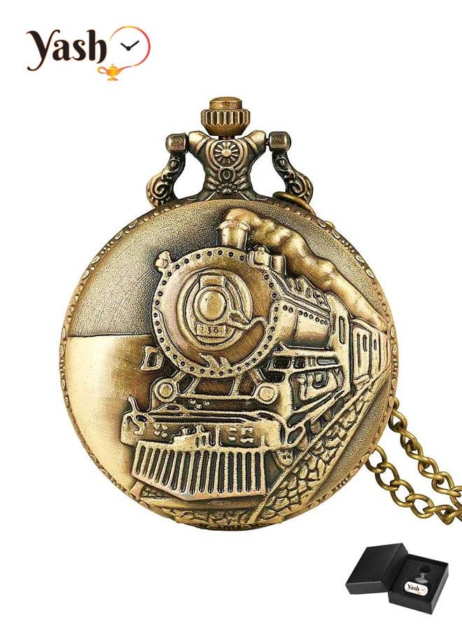 YASH - Yash Classic Bronze Train Themed Quartz Pocket Watch - Image 1