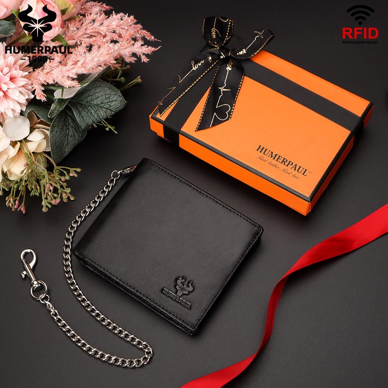 Hummer Paul High-End Gift Top-Layer Cowhide Card Bag Metal Chain Simple Short Leather Men'S Wallet - Image 3