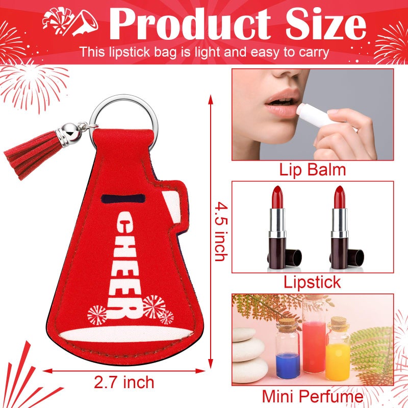 Swiffen 20 Pcs Cheer Gifts Bulk Cheerleader Team Gift Lip Balm Holder with Tassel Keychains Set for Valentines Team Gift(Red) - Image 2
