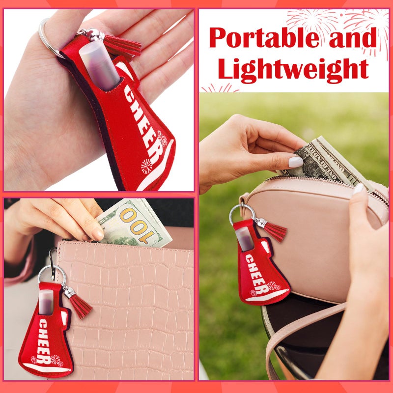 Swiffen 20 Pcs Cheer Gifts Bulk Cheerleader Team Gift Lip Balm Holder with Tassel Keychains Set for Valentines Team Gift(Red) - Image 4