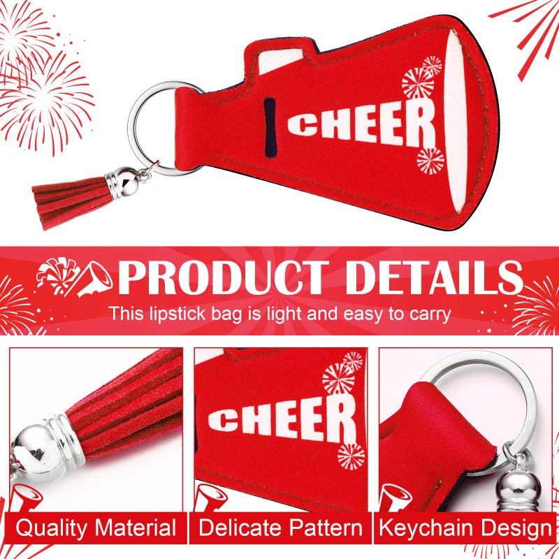 Swiffen 20 Pcs Cheer Gifts Bulk Cheerleader Team Gift Lip Balm Holder with Tassel Keychains Set for Valentines Team Gift(Red) - Image 3