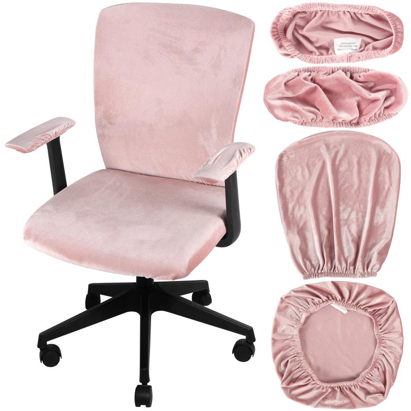 Tallew 4 Pcs Office Chair Covers Set Computer Universal Protective Stretchable Chair Seat Covers Desk Armrest Slipcovers Pads Office Cushion Backrest for Rotating(Light Pink) - Image 1