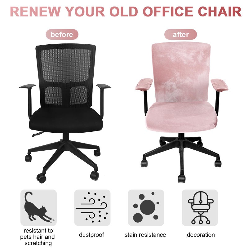 Tallew 4 Pcs Office Chair Covers Set Computer Universal Protective Stretchable Chair Seat Covers Desk Armrest Slipcovers Pads Office Cushion Backrest for Rotating(Light Pink) - Image 3