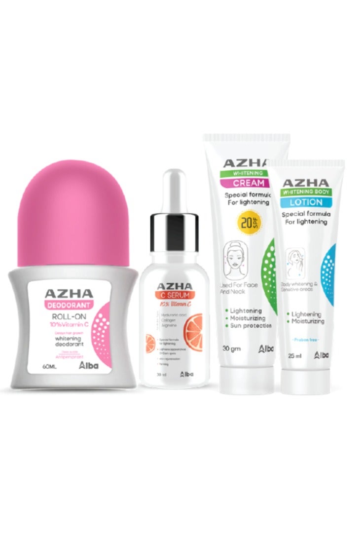 Azha vitamin c Serum Box 30 ml + Azha Roll-on Red 60 ml + Azhia Whitening Cream 30 gm + Azha Body Lotion 25 ml