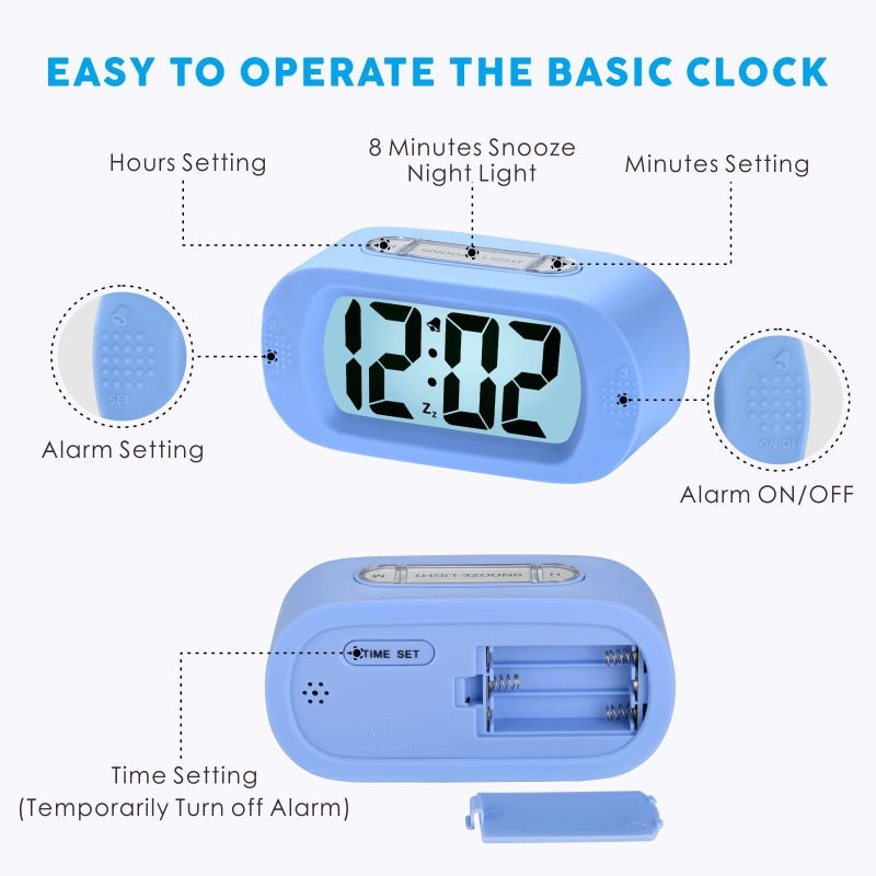 Plumeet Kids Alarm Clock Large Digital Lcd Travel Alarm Clocks With Snooze And Night Light - Ascending Sound And Handheld Size - Best Gift For Kids (Baby Blue) - Image 5
