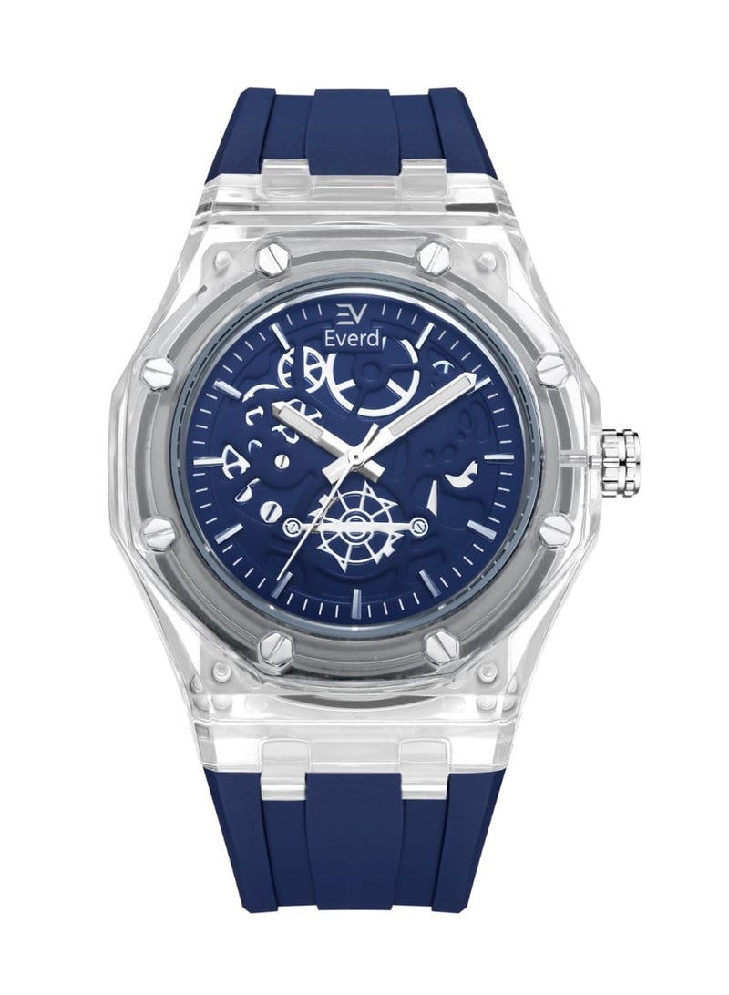 ساعة ايفرد الحديثة رجالية بسوار ربر وميناء شفافة