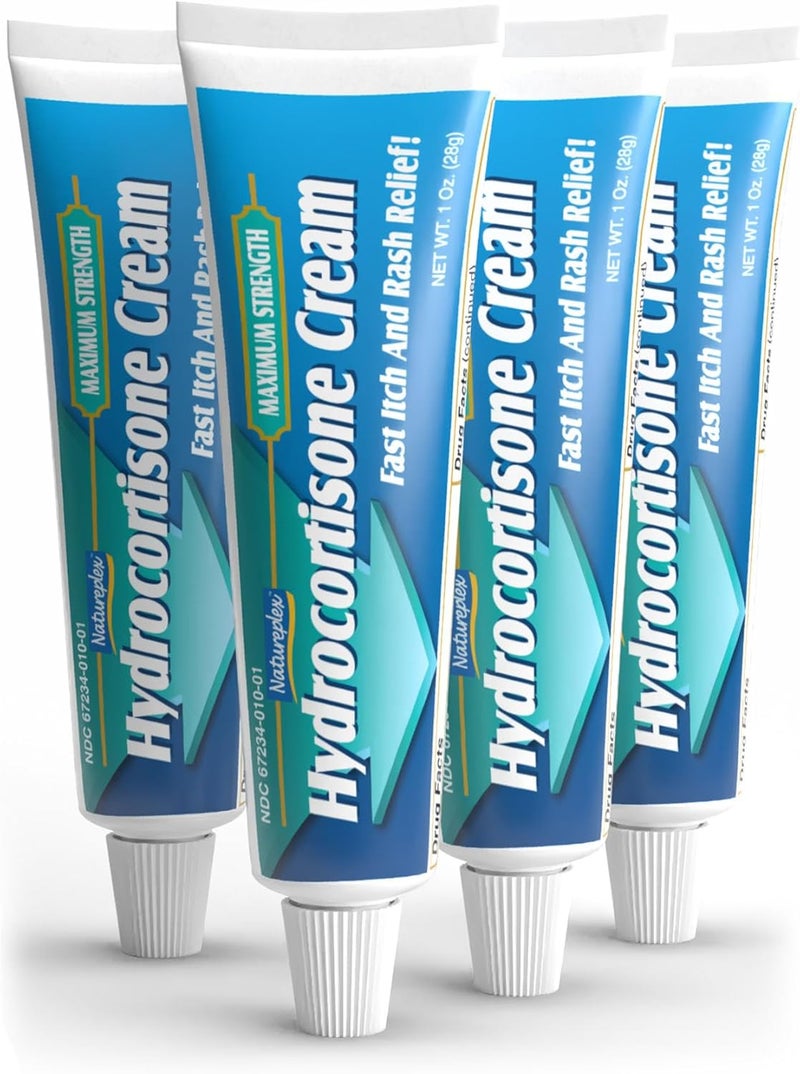Natureplex كريم هيدروكورتيزون 1% 1.0 أونصة (عبوة من 4) – أقصى قوة مضادة للحكة، تخفيف للشرى، الطفح الجلدي، لدغات البعوض/الحشرات، الإكزيما، الصدفية، وسماق السام – مرهم موضعي – صنع في الولايات المتحدة الأمريكية - Image 1