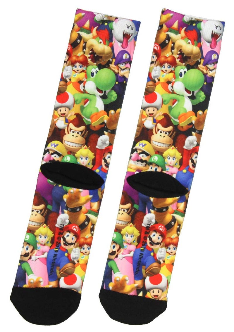 Bioworld Nintendo Mario Bros. Collage Group Photo Premium Sublimated Crew Socks 10-13 - Image 2
